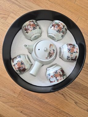 Ceramic Floral Teapot and Cup Set - White with Multicolor Floral Accent